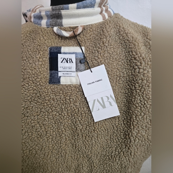 Zara Italian Fabric Plaid Overshirt Jacket Pockets Button Up - Picture 6 of 8